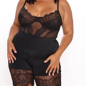 Fashion Nova Baby Girl Romper Black 3X | NWOT | Lace Bustier Biker Short Style